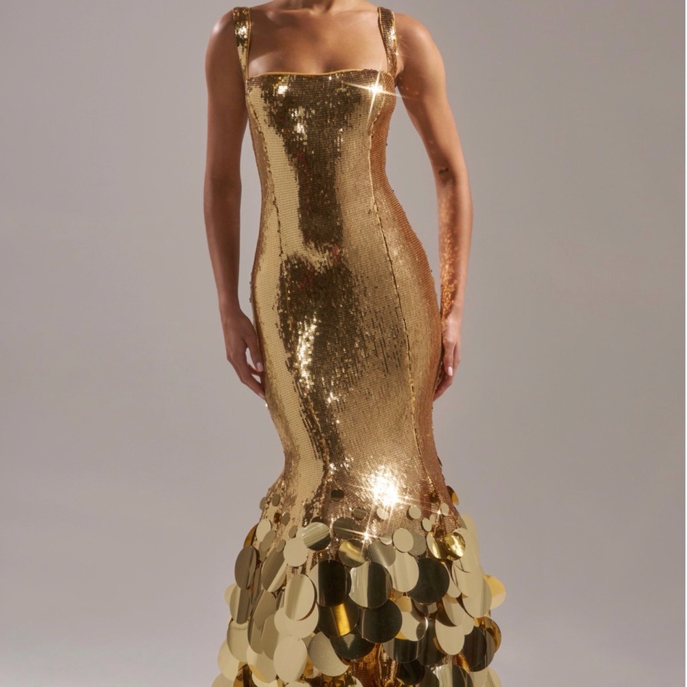 AKIRA Gold Sequin Midi Dress